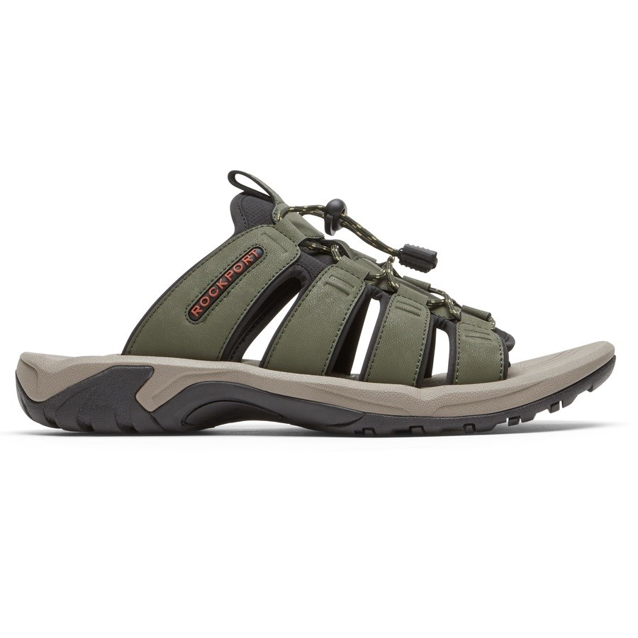 Rockport Byron Bungee Men\'s Slides Olive | 1RSUH-PH