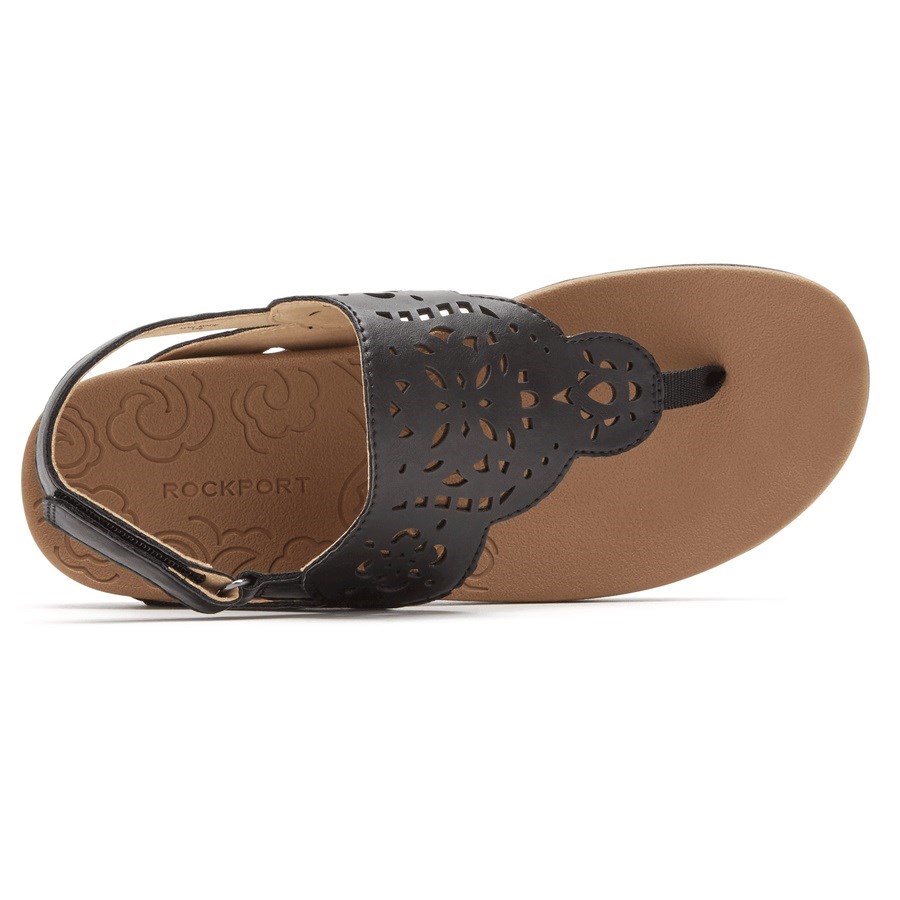 Rockport Ridge Circle Cutout Thong Women's Sandals Black | MRNX0-PH