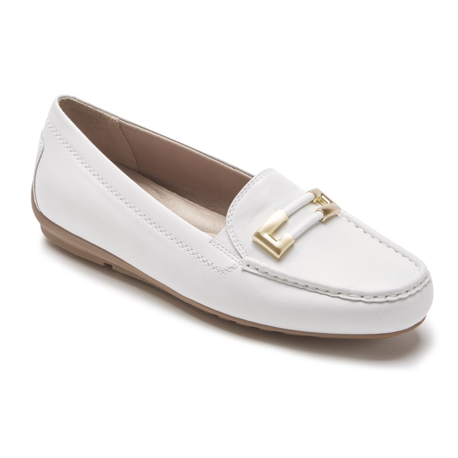 Rockport Total Motion Driver Ornament Women's Loafers White | NVZGY-PH