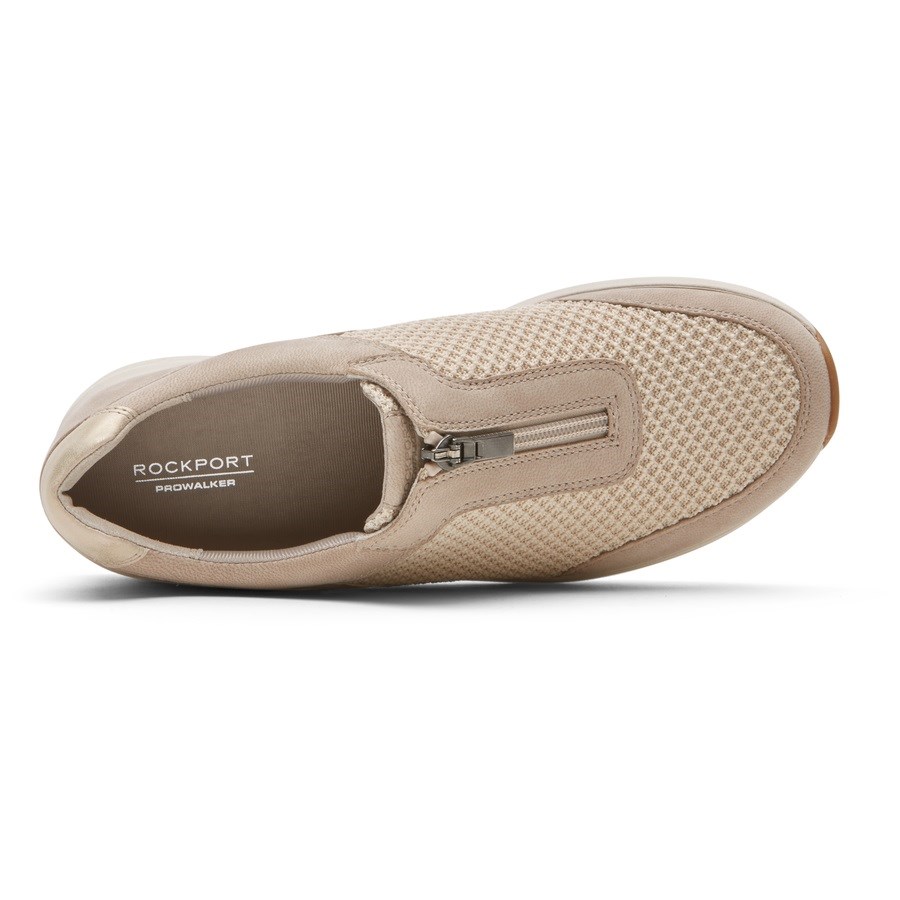 Rockport Trustride ProWalker Zip Women's Slip On Sneakers Beige | Z01MJ-PH