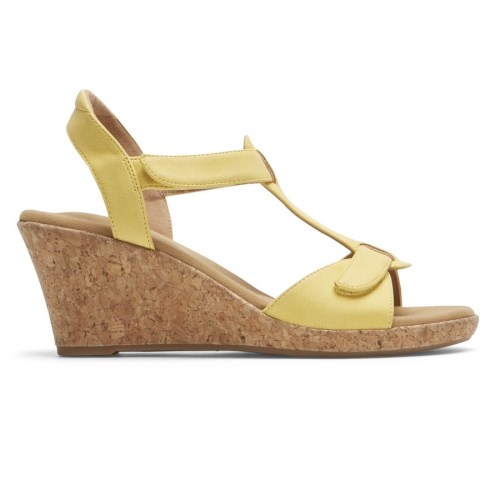 Rockport Blanca T-Strap Women's Wedge Sandals Yellow | X2TOZ-PH