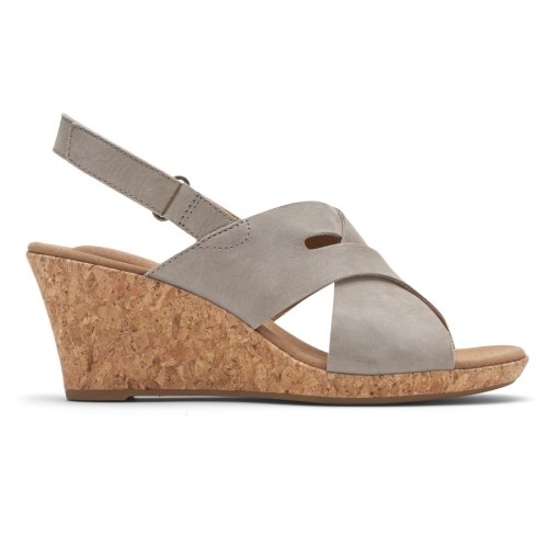 Rockport Briah Slot Slingback Women's Wedge Sandals Grey | ZI1RM-PH