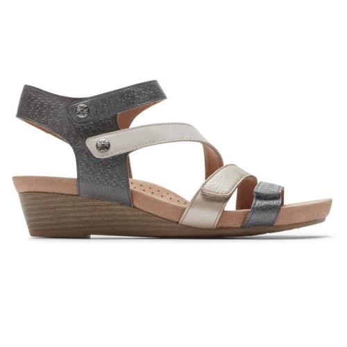 Rockport Cobb Hill Hollywood 4-Strap Women's Wedge Sandals Grey | G425L-PH