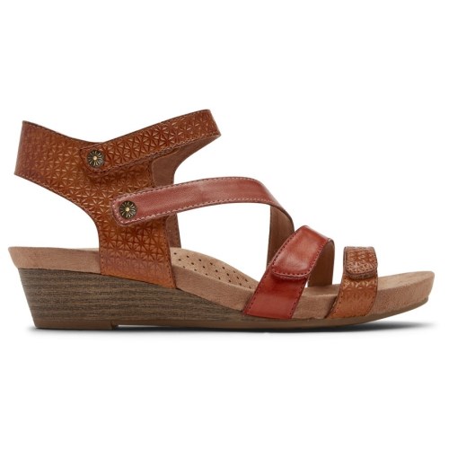 Rockport Cobb Hill Hollywood 4-Strap Women's Wedge Sandals Brown | OHWVJ-PH