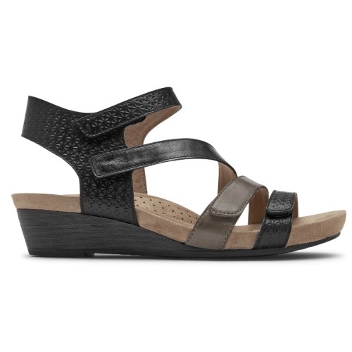 Rockport Cobb Hill Hollywood 4-Strap Women's Wedge Sandals Black | X5W2R-PH