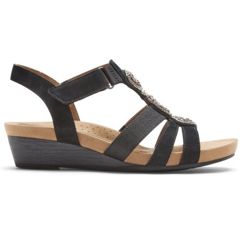 Rockport Cobb Hill Hollywood Jewel Women's Wedge Sandals Black | MKJL0-PH