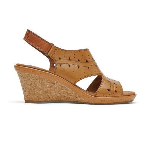 Rockport Cobb Hill Janna Perforated Slingback Women's Wedge Sandals Brown | GOK2Z-PH