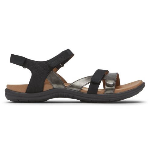 Rockport Cobb Hill Rubey 3-Strap Women's Sandals Black | 2NPZV-PH