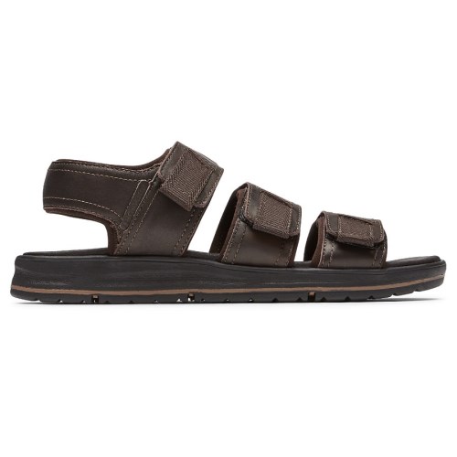 Rockport Lucky Bay Dress 3-Band Men's Sandals Dark Brown | 02IX3-PH