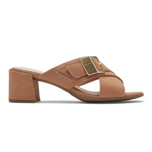 Rockport Total Motion Alaina Buckle Women's Slides Brown | Q3LR1-PH